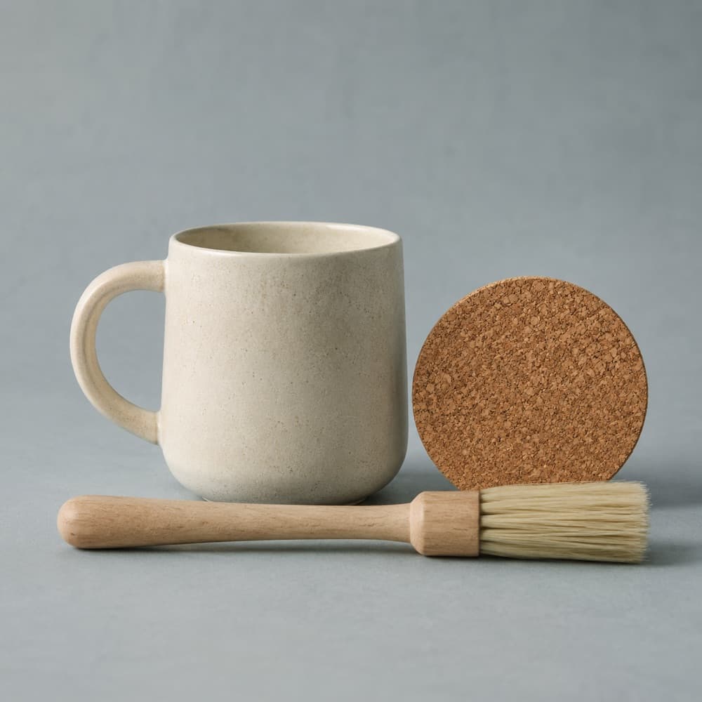 Morning Set — Mug, Coaster and Brush — One mug and the two things that keep it