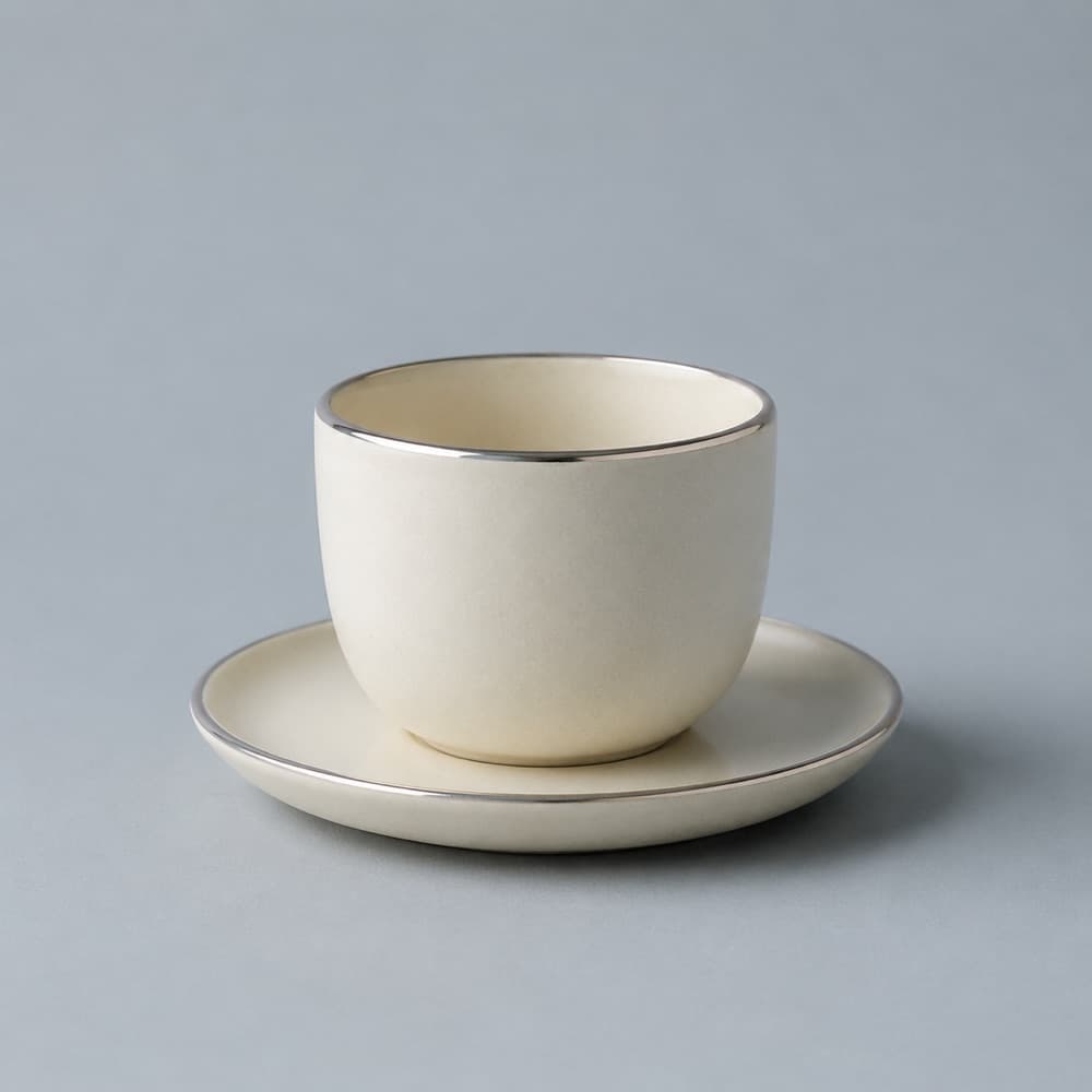Small Cup with Saucer 90 ml — Platinum lustre rim — not for the microwave